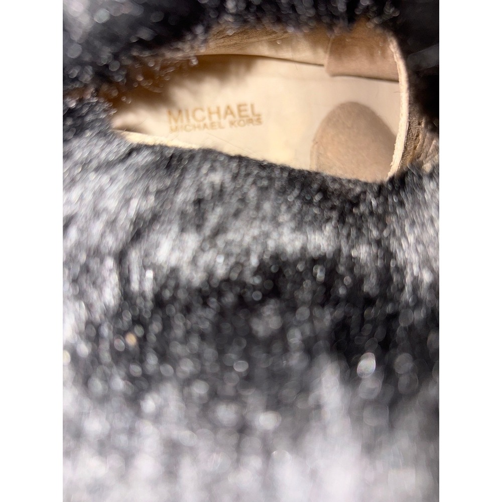 Michael Michael Kors Black Suede Faux Fur Studded Platform Ankle Boots Size 10M - Picture 8 of 12